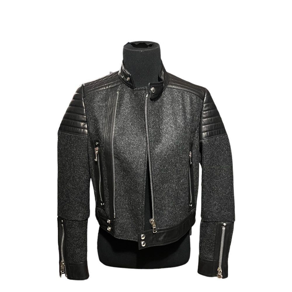 Diesel black gold leather and wool jacket